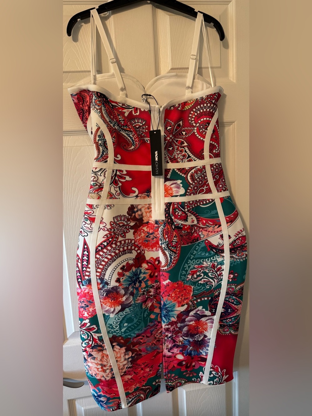 Brand New Fashion Nova Aurelia Floral Paisley Bandage Midi Dress - Pink & Teal - Picture 6 of 7